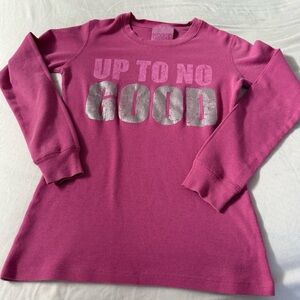 ‘Up To No Good’ Hot Pink Y2K Graphic Long Sleeve Tee Waffle Knit
